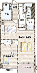 塚本北コーポ 1LDKの間取図画像