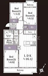 UR都市機構パークタウン若宮11号棟 3LDKの間取図画像