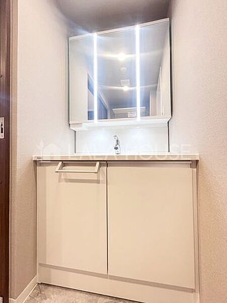 3面ミラーの後ろは収納スペースを完備。生活感のあるものは隠して、スッキリシンプルな洗面台に！