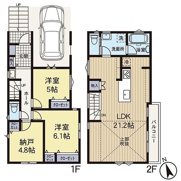 間取り図玄関入り近くにただいま洗面セカンド洗面がございます。お子様が遊んだあともラクラク手洗い可能。もちろん大人の方も衛星面で使い勝手良好です。