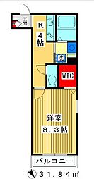 ヴィルクレールIV 201 2階1Kの間取り