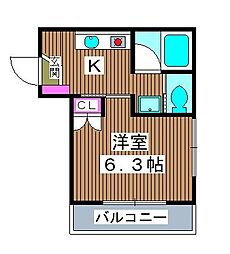 イーストピュアＲＫ 2階1Kの間取り