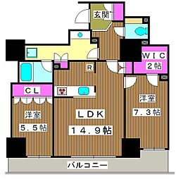 パークアクシス滝野川ラブリーズ 5階2LDKの間取り
