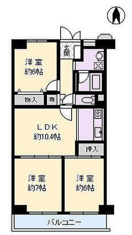 千里一条池スカイハイツＤ棟(3LDK) 3階の間取り