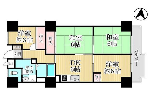 茨木グランドハイツ3階(3LDK) 3階の間取り