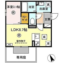 JR日豊本線 吉富駅 徒歩5分の賃貸マンション 1階1DKの間取り