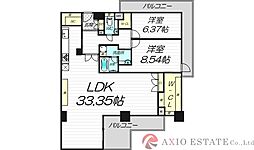 ザ・グランドビュー・オオサカ 17階2LDKの間取り