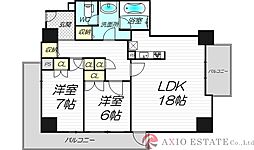 ザ・グランドビュー・オオサカ 12階2LDKの間取り