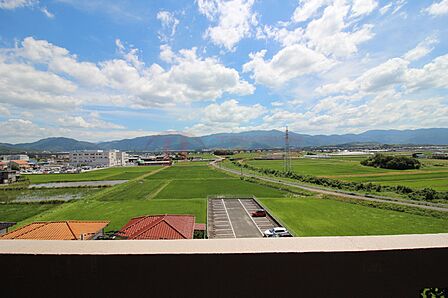 前面に遮るものがなく、爽やかな風と緑を楽しめる眺望。