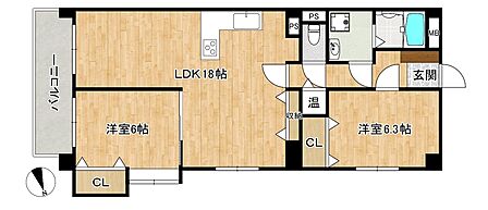 生活動線に優れ家具配置もしやすい2LDKの間取り図