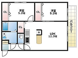 Gradito東石切 2LDKの間取図画像