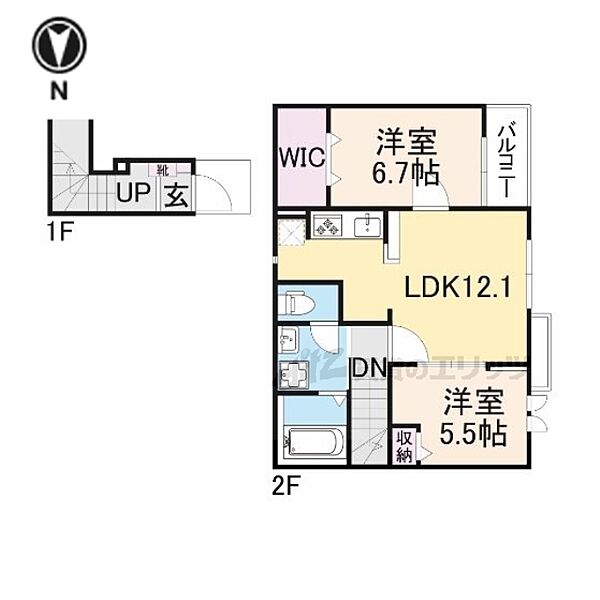 奈良県大和高田市礒野町(賃貸アパート2LDK・2階・64.14㎡)の写真 その2