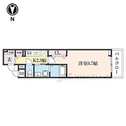 ヒカルサ奈良西大森サウス 1Kの間取図画像