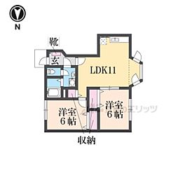 ソレイユ二階堂Ａ棟 1階2LDKの間取り