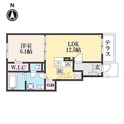 クレールシャトー 1階1LDKの間取り