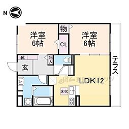 フローラルメゾン 1階2LDKの間取り