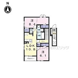 カリーノII 2階2LDKの間取り