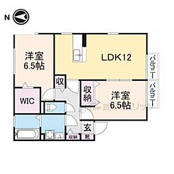近鉄奈良線 学園前駅 徒歩29分の賃貸アパート 1階2LDKの間取り