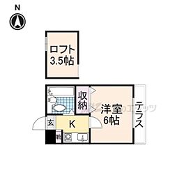 マンションフィールドナウ 2階1Kの間取り