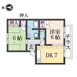 近鉄橿原線 田原本駅 徒歩10分の賃貸アパート 2階2DKの間取り