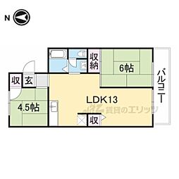 近鉄奈良線 生駒駅 徒歩3分の賃貸アパート 1階2LDKの間取り