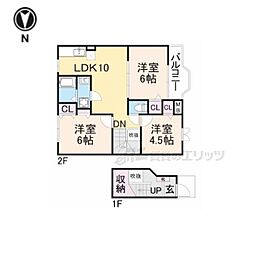 アサテラスII 2階3LDKの間取り