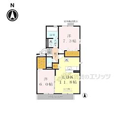 リビングタウン天理Ｂ棟 3階2LDKの間取り