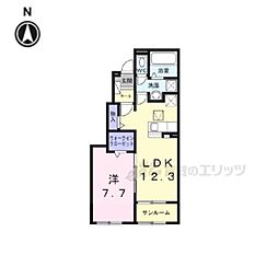 近鉄橿原線 田原本駅 徒歩20分の賃貸アパート 1階1LDKの間取り