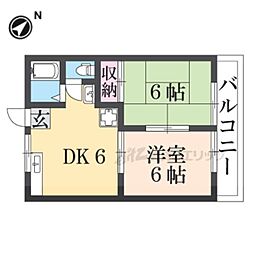 ドミール学園前II 1階2DKの間取り