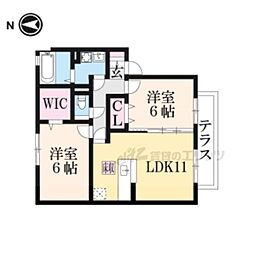 近鉄橿原線 尼ヶ辻駅 徒歩18分の賃貸アパート 1階2LDKの間取り