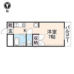 近鉄奈良線 菖蒲池駅 徒歩10分の賃貸マンション 2階1Kの間取り