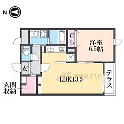 レジデンス斑鳩 2階1LDKの間取り