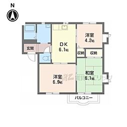 グランデージ 2階3DKの間取り