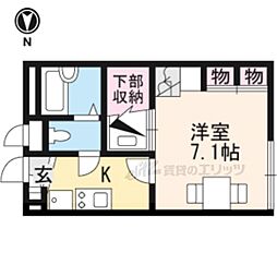 レオパレスアルフ 2階1Kの間取り