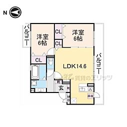 コーポ大安寺2 2LDKの間取図画像