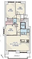東急ドエルアルス白石 3LDKの間取図画像