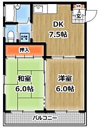 メゾンドハンプシャー 2DKの間取図画像