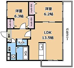 リバーサイドヒルズ 1階2LDKの間取り