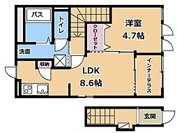 JR東海道・山陽本線 草津駅 徒歩19分の賃貸アパート 2階1LDKの間取り