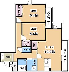 サンセールりら 2階2LDKの間取り