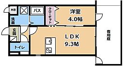 ルポゼN6 1階1LDKの間取り