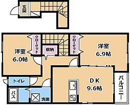 ブライトハウス瀬田A 2DKの間取図画像