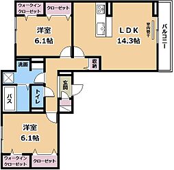 アルタ若竹ビュー 2LDKの間取図画像