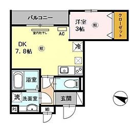 AUDREY 3階1DKの間取り