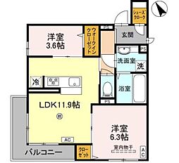 ドレ 2 3階2LDKの間取り