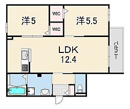 ホワイトガーデン西宮中島町 3階2LDKの間取り