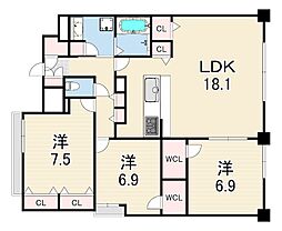 エーレックス西宮 3LDKの間取図画像