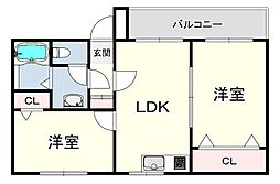 ハイツ室川1 2DKの間取図画像