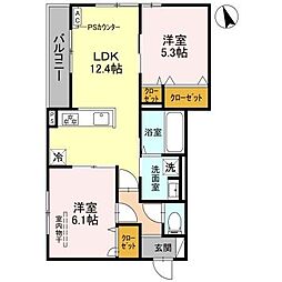 上甲子園廣和レジデンス 2LDKの間取図画像