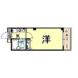 ポコアポコ甲子園口メゾン 2階1Kの間取り